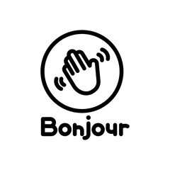 Bonjour text with hand wave icon Outline vector for web ui