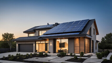 solar panels installed on the roof of a  modern home
