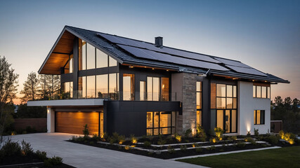 solar panels installed on the roof of a  modern home
