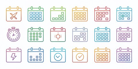 Date Management Line Icons Set for Time Management, Planning, Calendar, and Scheduling in Modern Thin Line Style Vector