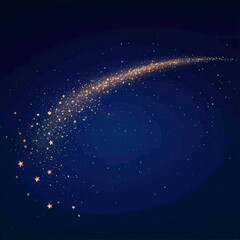Obraz premium Shimmering trail of golden stars against a deep blue night sky