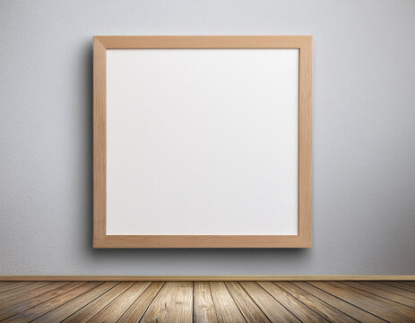 blank wooden frame hang in the wall mockup