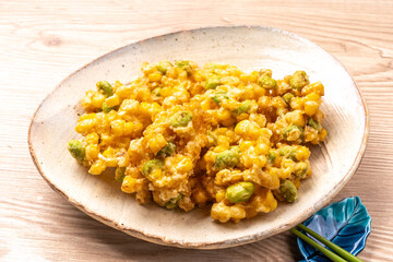 とうもろこしと枝豆のかき揚げ