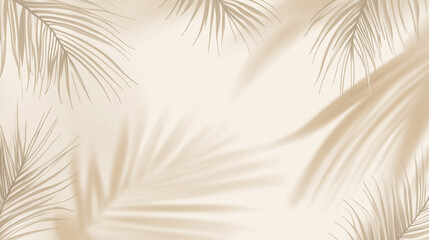 Tropical Leaf Shadow Background: A light beige or cream-colored surface with shadows of tropical palm leaves cast by soft sunlight
