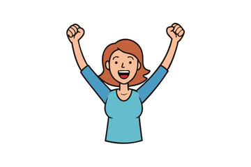 Happy excited woman celebrating success with winning fist, hand gesture | vector illustration on white background