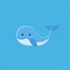 Obraz premium Cute cartoon whale illustration on a blue background with smile