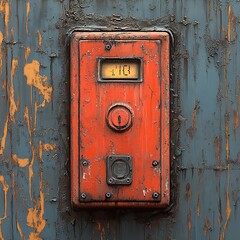 Rusty Red Industrial Control Panel with Button
