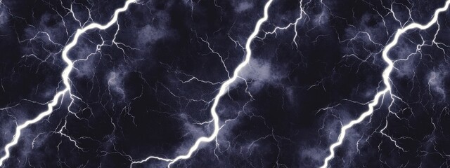 Powerful lightning bolts in dark stormy sky with dramatic cloudy background