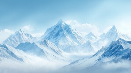 Majestic Snow-Covered Mountain Range Under a Blue Sky