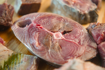 Fresh Fish that is Cut with Distinct and Unique Circular Patterns for Culinary Delicacies