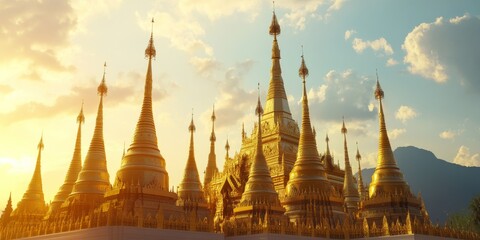 Fototapeta premium Minimalist background of Lao Buddha: A reflection of Laos' rich religious history, spiritual meditation, and traditional art in the heart of Vientiane.