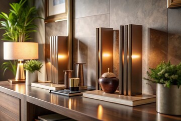 Elegant Bronze Bookends on a Minimalist Shelf in a Contemporary Home Decor Setting