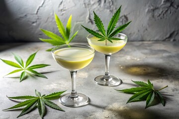 Elegant Minimalist Hemp Cocktail in Glasses Against Concrete Background