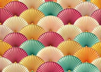 Elegant Modern Chinese Fan Pattern with Soft Gradients and Muted Colors for Vertical Background Design and Decoration