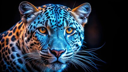 A Close-Up Portrait of a Feline With Striking Blue and Orange Hues, Illuminating Its Predatory Nature