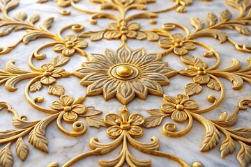 Obraz premium Intricate golden flowers patterned on pristine white marble capturing elegance Low Angle