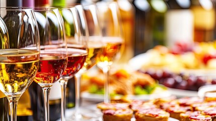 Wine Glasses in a Row on Buffet Table