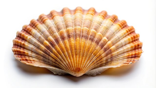 Isolated close-up photo of a natural scallop seashell