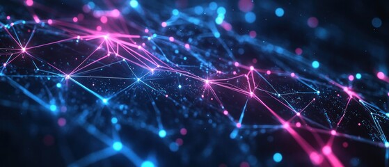 Fototapeta premium Abstract Digital Network Technology with Glowing Blue and Pink Background