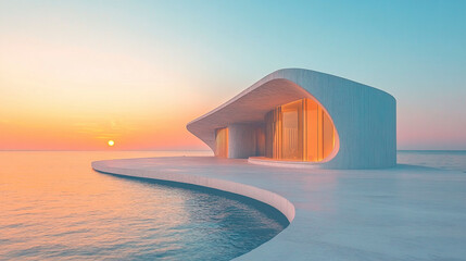 Waterside hotel art building scenery