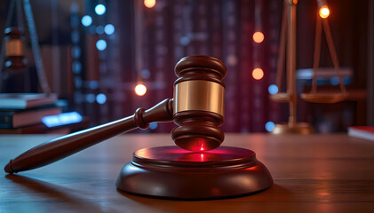 A digital gavel symbolizes the fusion of law and technology, representing the modern evolution of legal practices in a vibrant, innovative, and visually captivating manner
