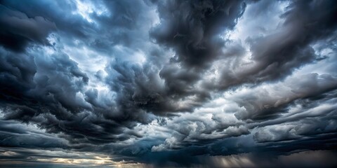 Obraz premium A symphony of swirling, dark grey clouds, juxtaposed against a backdrop of lighter shades, creating a dramatic, tempestuous atmosphere.