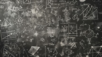 Mathematical Mastery, intricate chalkboard covered in advanced equations and symbols, a visual representation of academic pursuit and intellectual challenge