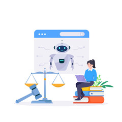 Artificial Intelligence in Law, flat modern design illustration