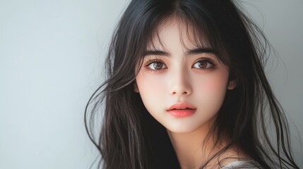 Fototapeta premium Vibrant Thai teenage girls flaunt long hair and big eyes, embracing modern styles that reflect youthful beauty.