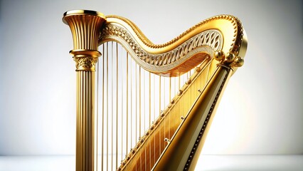 Gold Harp Musical Instrument Isolated on White Background for Elegant Visuals