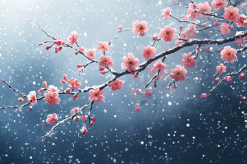 Winter plum blossoms bloom in the snow