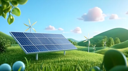 Vivid and modern of a solar energy panel in a flat design style showcasing the side view  The image represents the concept of renewable clean and eco friendly energy solutions