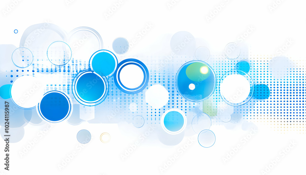 Sticker Abstract blue and white background with circles and dots.