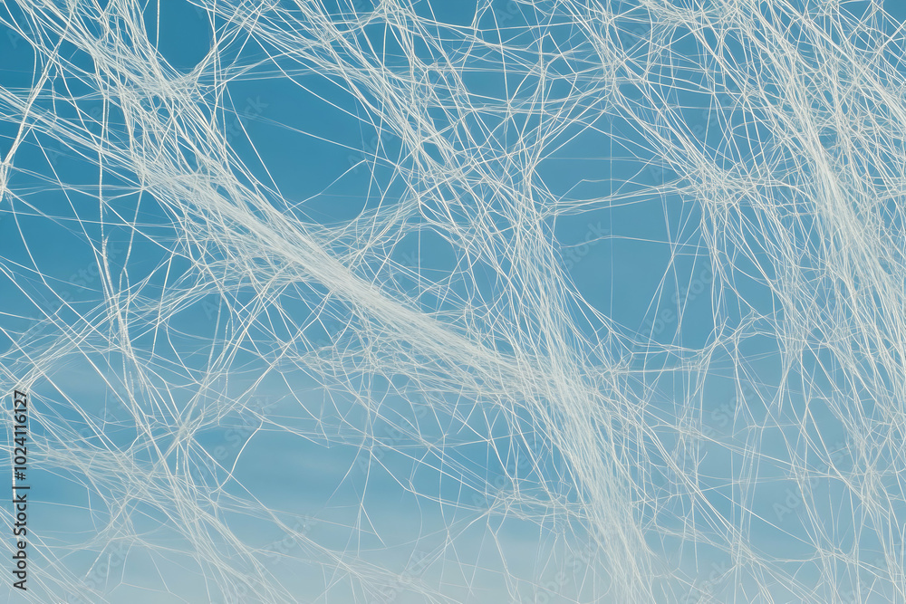 Canvas Prints Abstract white spider web pattern against a blue sky background.