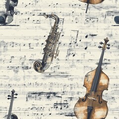 Seamless Vintage Musical Instruments Pattern for Elegant Backgrounds