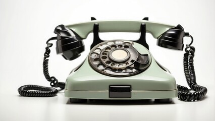 A vintage rotary telephone with a classic dial, isolated on white