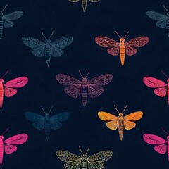 Fototapeta premium seamless pattern of colorful insects silhouetted against a dark background