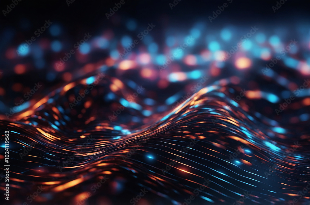 Poster abstract background with a digital mesh pattern, highlighted by pulsating lights and deep shadows, c