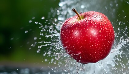 Fresh Red Apple with Water Splash Effect
