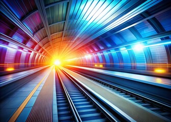 High Speed Train Station Tunnel with Motion Light Effect - Realistic Vector Illustration for Modern Transport Design