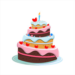 Birthday cake. Surprise party. Dessert. Baby shower. Vector illustration. Food. Pink and blue. Happy birthday. 
