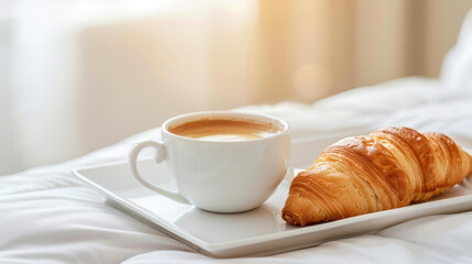 Delight in a charming breakfast in bed with a cozy coffee tray showcasing gourmet treats and serene ambiance.