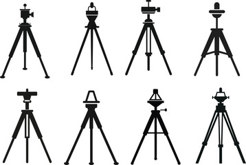 Set of Tripod silhouette vector isolated on white background