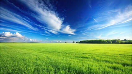 Obraz premium Large open field of grass with clear blue sky