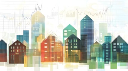 Colorful Stylized Cityscape with Housing Units and Skyscrapers