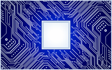 Electronic circuit pattern. Printed circuit board or PCB pattern. Trace lines in blue on a dark technology background. The Integrated Background texture, chip circuit board technology. 3d rendering