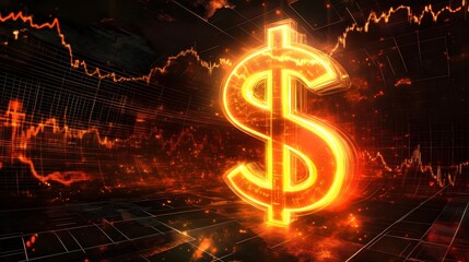 Glowing 3D Dollar Sign on Dark Background