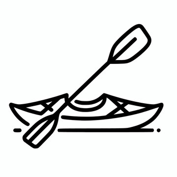 recommend clip art: Line art illustration of a kayak and paddle
