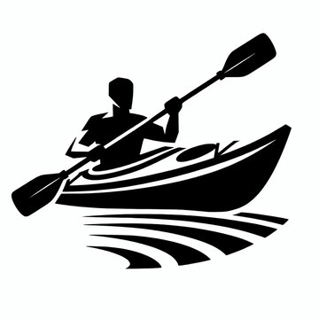 recommend clip art: Man paddling on a kayak symbol logo icon black vector silhouette illustration 