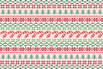 Pixel art style.Knitted Christmas and New Year pattern.Scandinavian nordic ethnic.Winter geometric seamless.Seamless Christmas Embroidery Paper Pattern.graphic,carpet,wallpaper,sweater,scarf